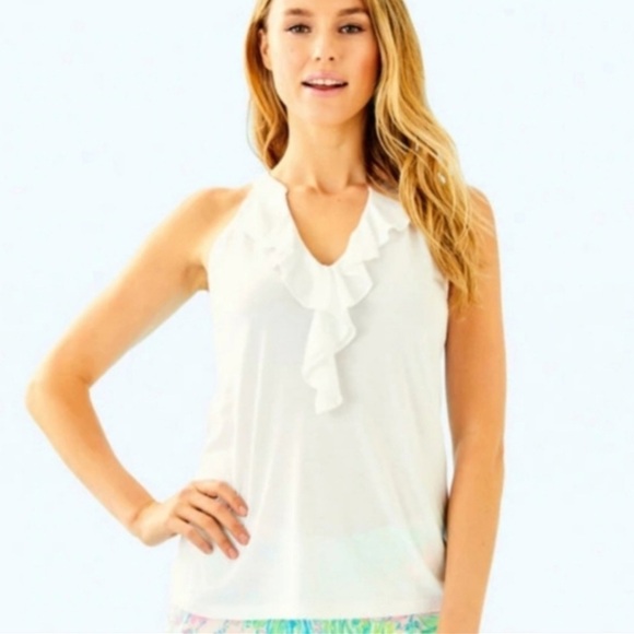 Lilly Pulitzer Shay White Ruffle Tank Top - Picture 1 of 4